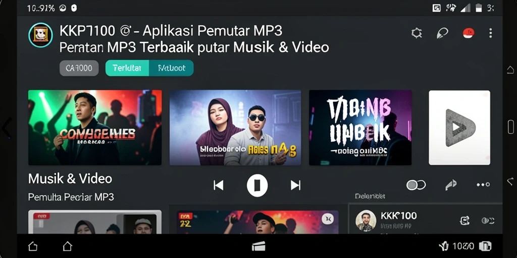 Tampilan antarmuka aplikasi KPK100 saat memutar MP3 dengan fitur menarik.