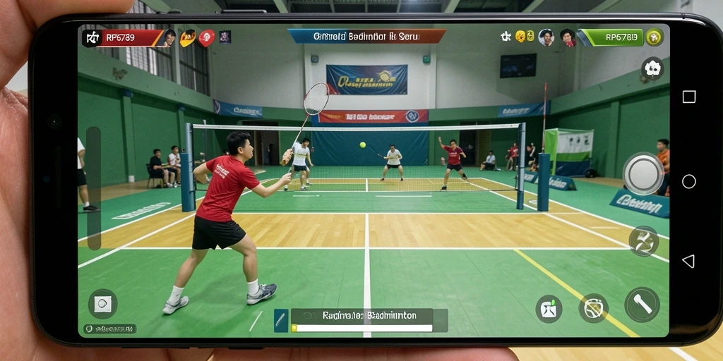 Tampilan utama RP6789 dengan antarmuka badminton yang interaktif.