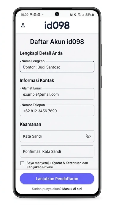 Registrasi Akun Baru di id098 Secara Mudah